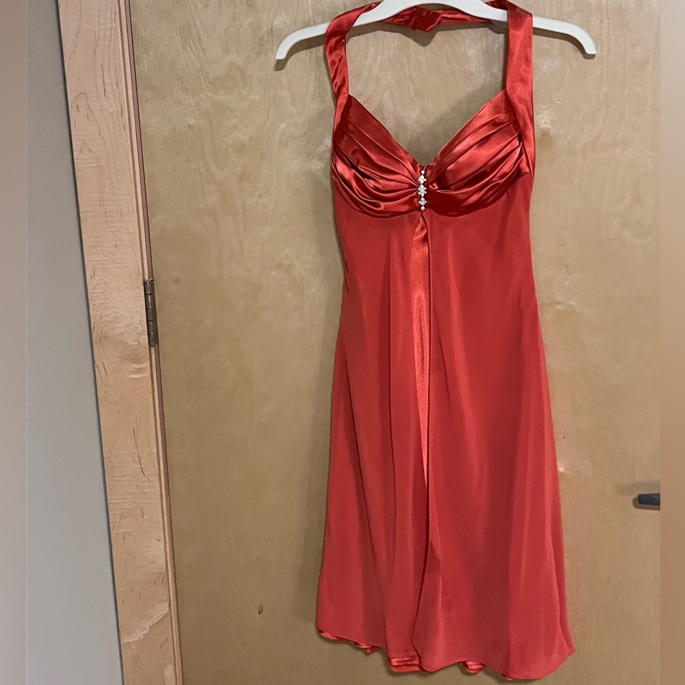 Blondie Nites- Semi-Formal Mid Length Coral Dress